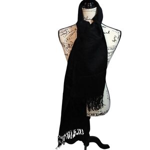 Peruvian Link Alpaca Black Woven Scarf Fringe